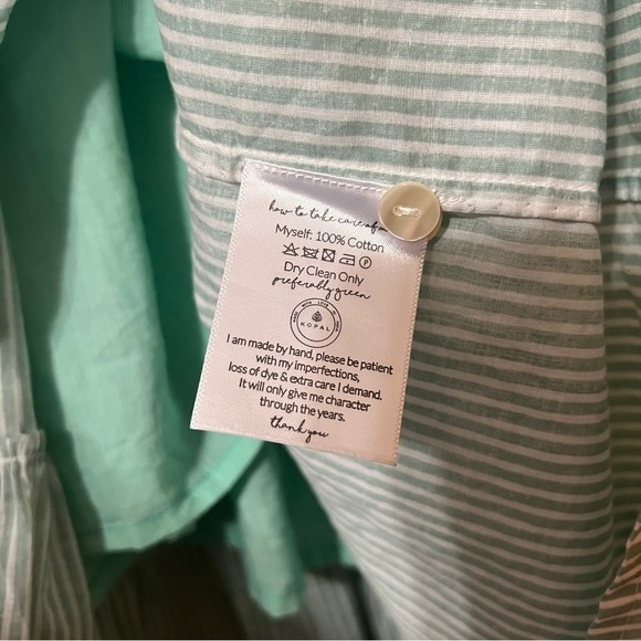 Kopal | The Zeenat Dress Smocked Rosette Bib Popover Sea Green Stripe Size L - Picture 15 of 15